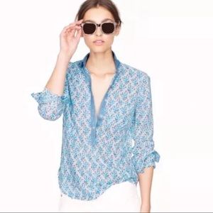 J.Crew Block Print Blue Popover Blouse Shirt